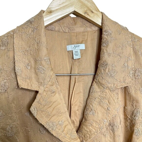 J.Jill Ginger 100% Cotton Boho Embroidered Lined Blazer Jacket Size 12 p Tan - Picture 4 of 16